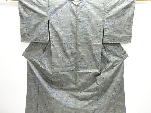 家屋に草花模様織り出し本場泥大島紬着物(5マルキ)